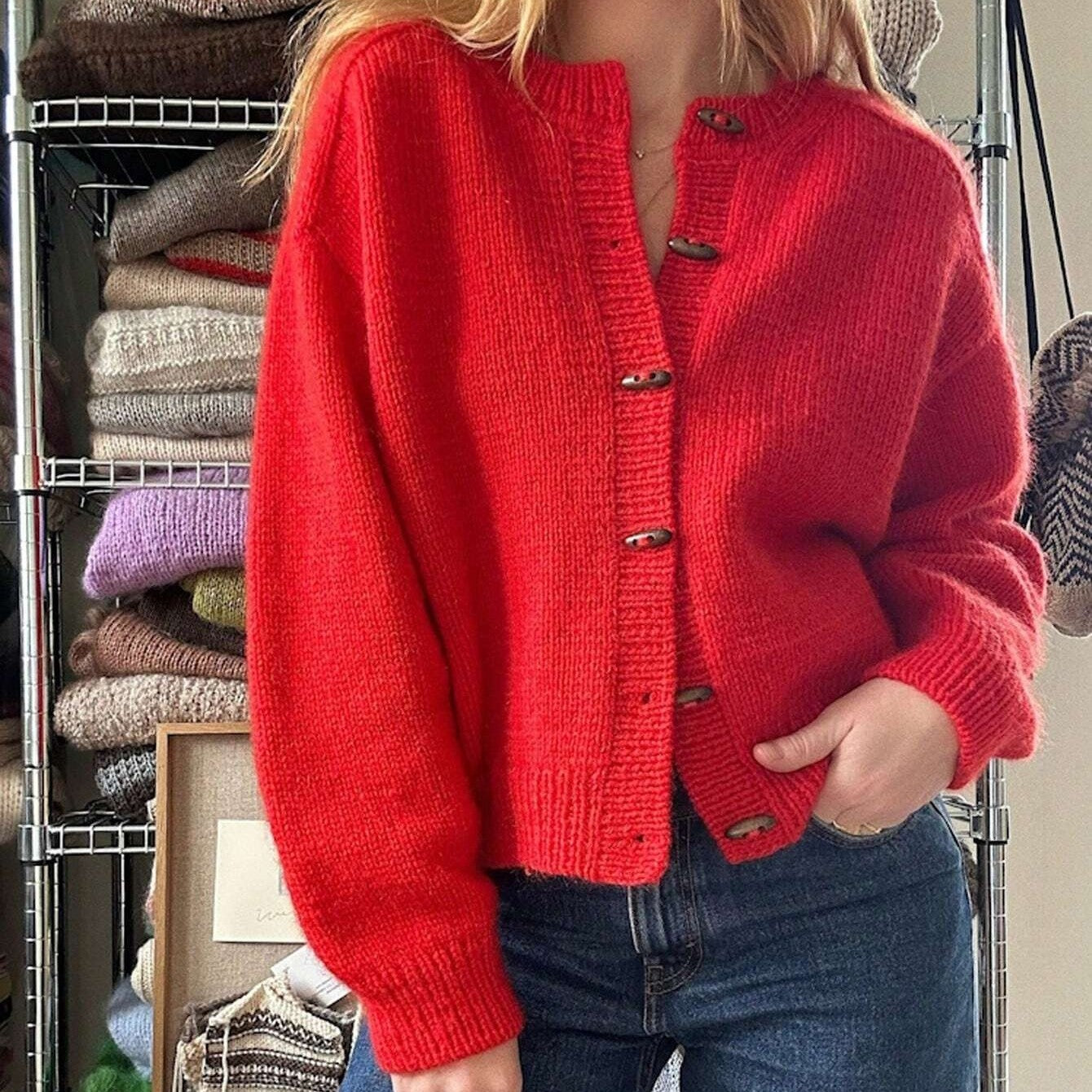 Women's Solid Color Hanging Shoulder Long Sleeved Loose Casual Cardigan