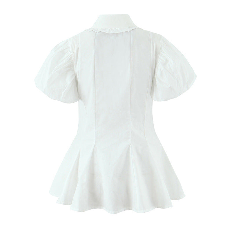 Lace Design Waist Trimming Versatile Short Shirt