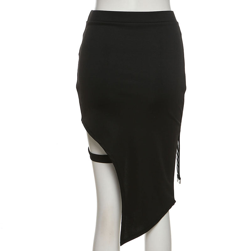 Women's Solid Color Slim Fit High Waist Fashion Irregular Slit Skirt