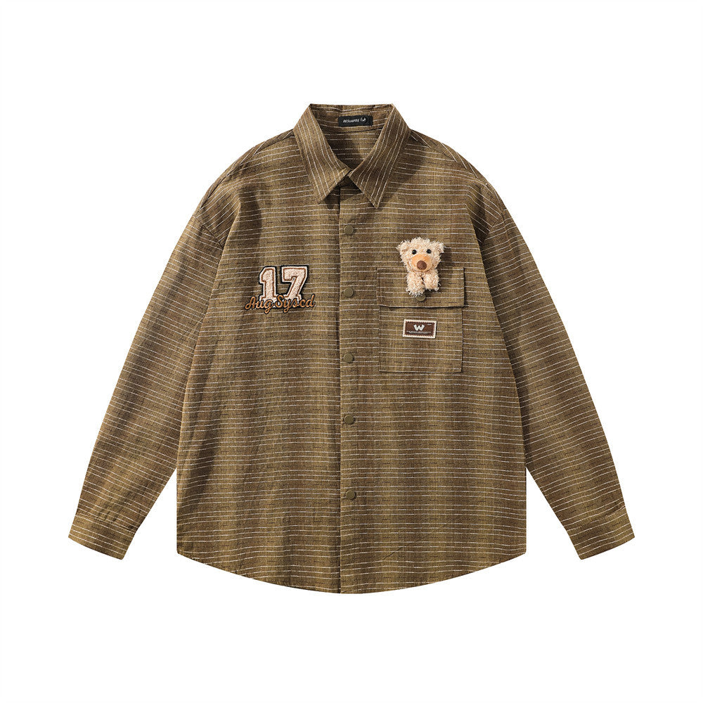 Plaid Long-sleeved Shirt Men's Spring And Autumn American Cute Doll