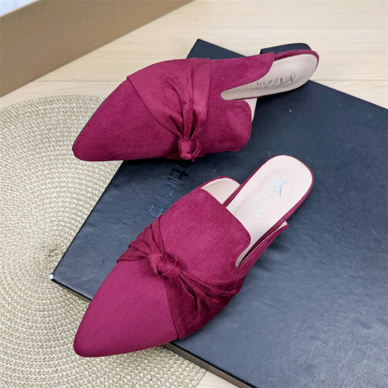 Bow Toe Korean Style Simple Pointed Flat Lazy Half Slippers