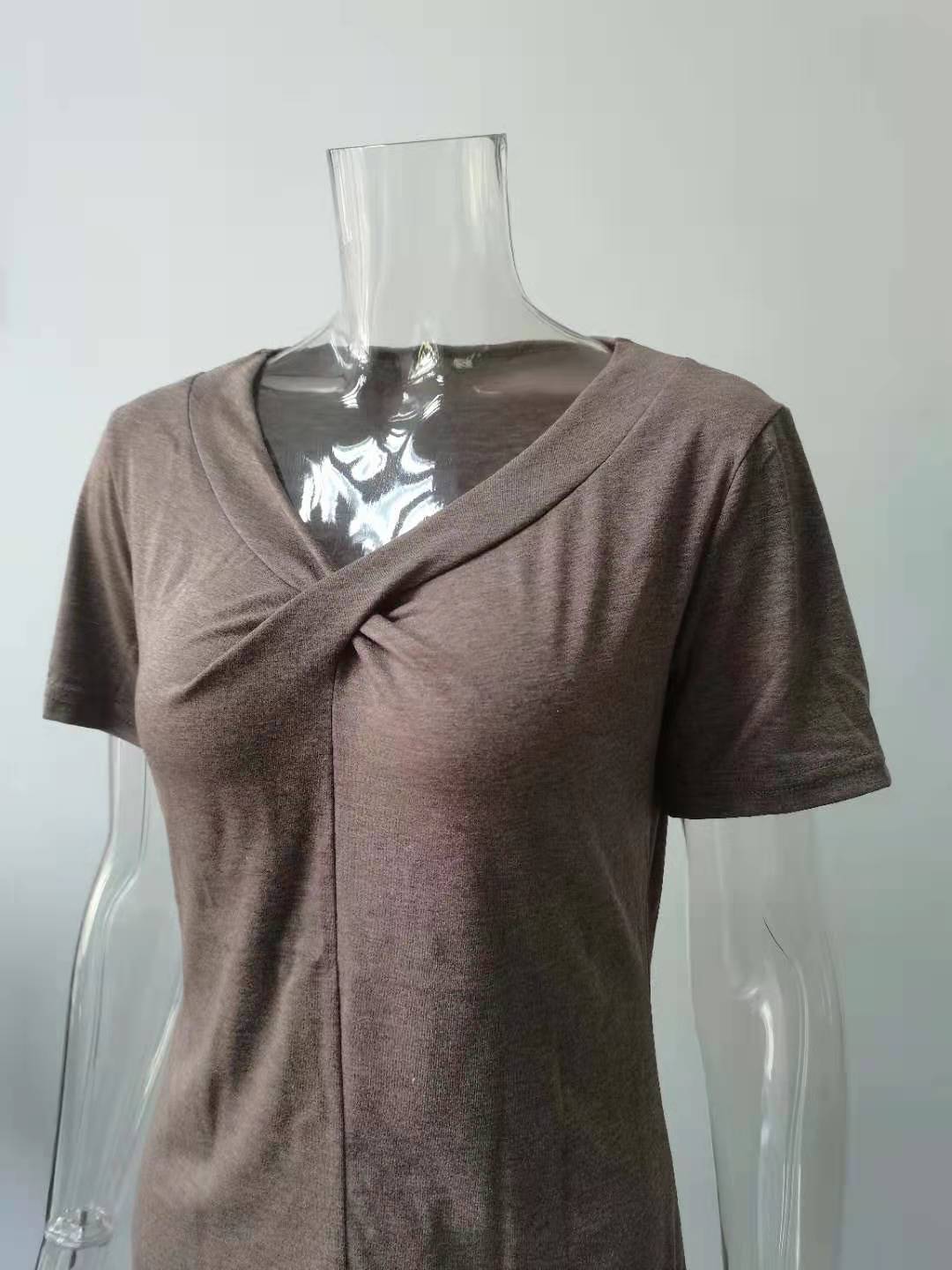 Women's V Neck Short Sleeved Neckline Kink Casual T Shirt