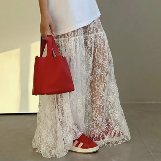 Jacquard Transparent Højtaljet Blonde Sexet Nederdel