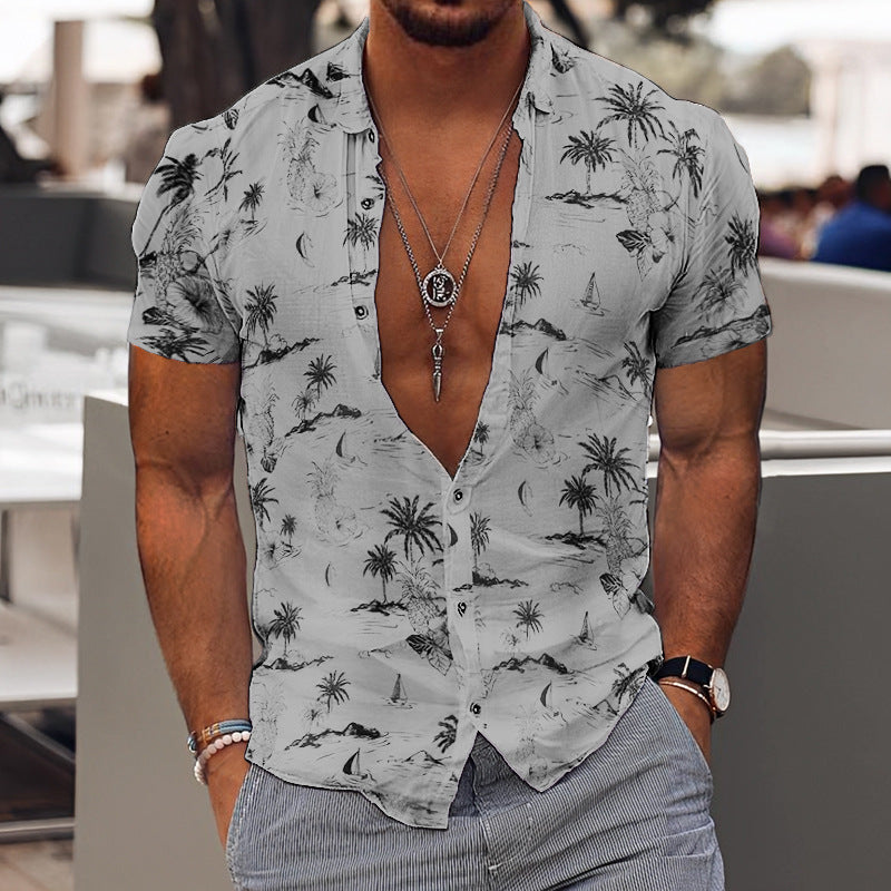 Personalized Printing T-shirt Summer Loose Short Sleeve Lapel Shirt Casual Streetwear Clothing For Men
