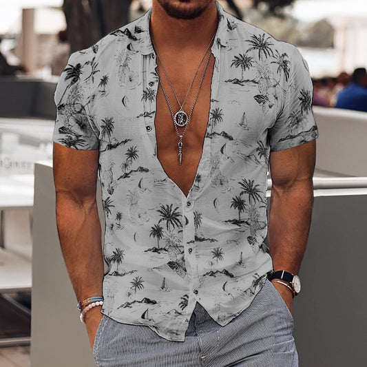 Personalized Printing T-shirt Summer Loose Short Sleeve Lapel Shirt Casual Streetwear Clothing For Men