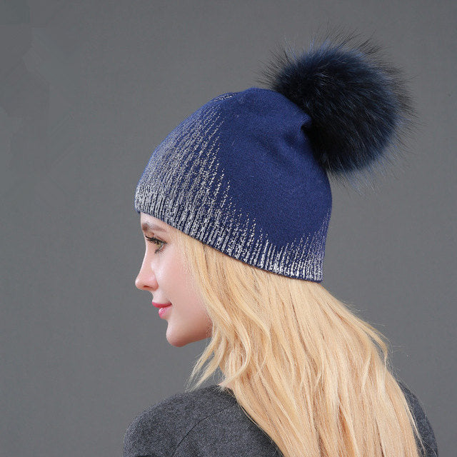 Warm Wool Knitted Hat Women's Hot Gold And Silver Color Women