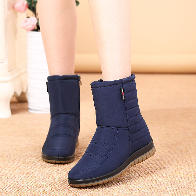 Women's Mid-tube Flat-bottomed Plus Velvet Thick Warm Cotton Shoes