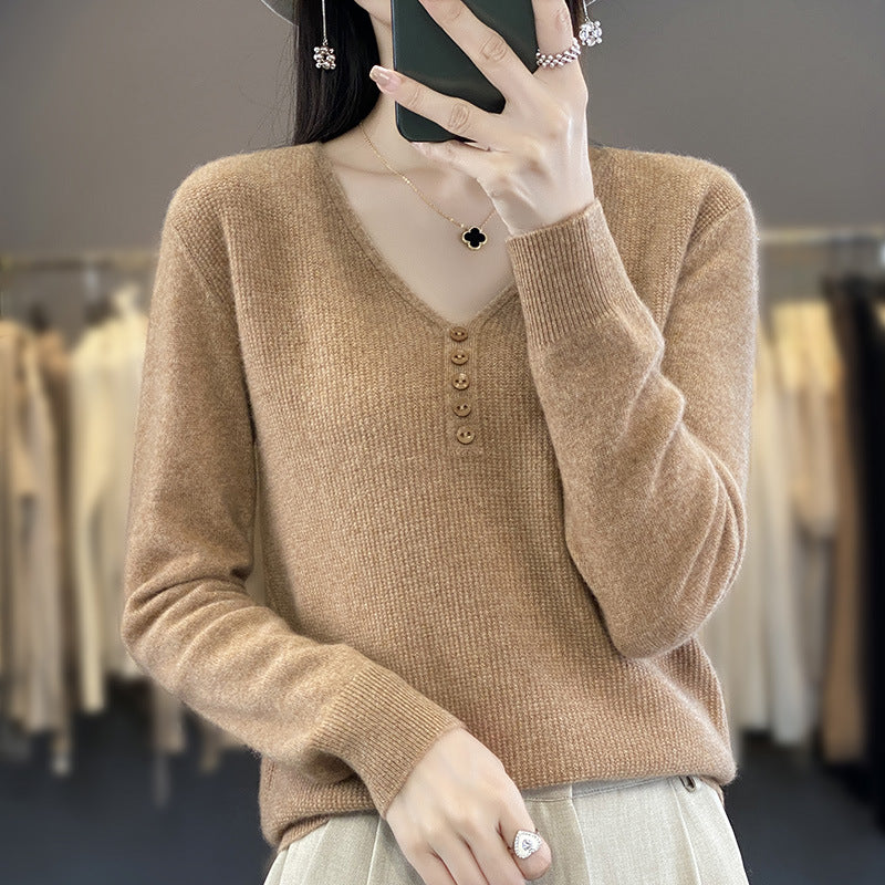 Women's Long-sleeved Sweater Top With Tie Buckle