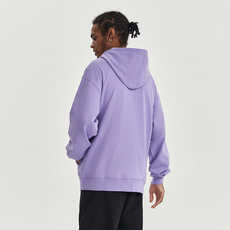Autumn And Winter 450g Terry Loose Fashion Brand Zipper Hooded Sweater Solid Color