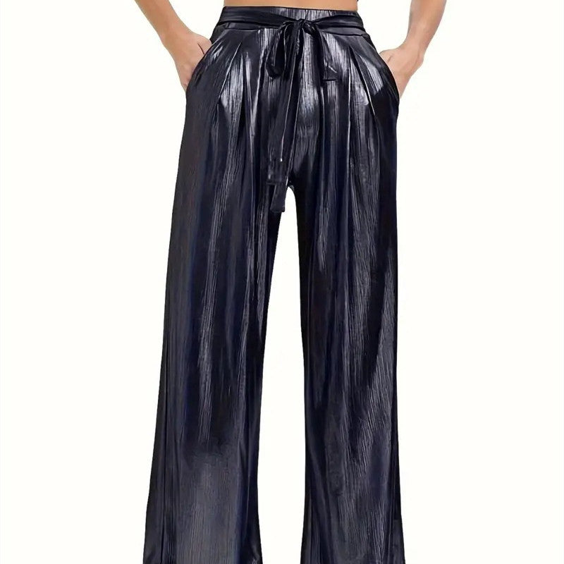 Women's Trousers Belt Loose High Waist Wide Leg