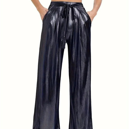 Women's Trousers Belt Loose High Waist Wide Leg