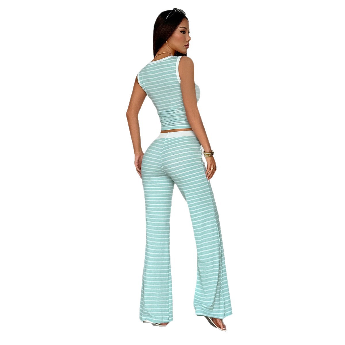 Womens Sporty Striped Vest And Drawstring Pants Set