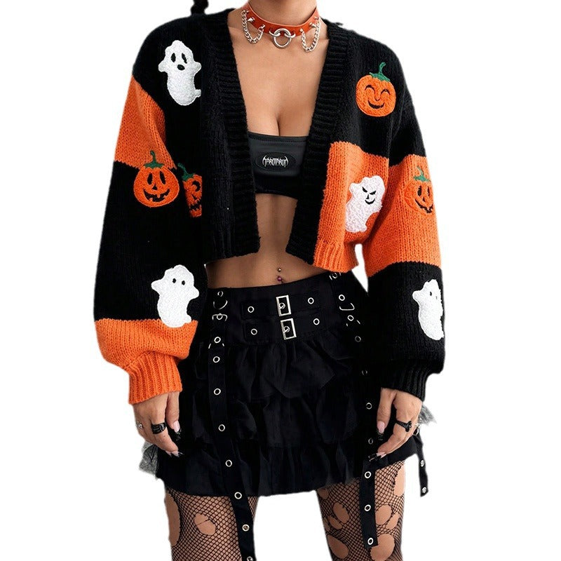 European And American Ghost Pumpkin Pattern Sweater Cardigan