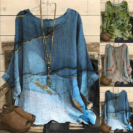 Loose Round Neck Long-sleeved T-shirt For Women