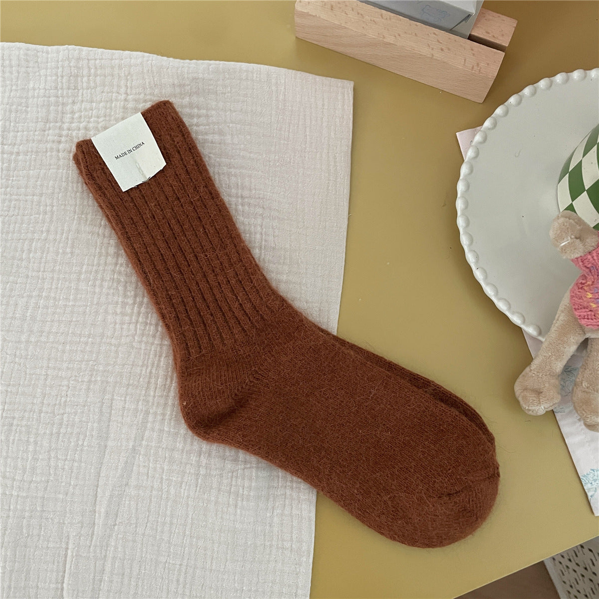 Solid-color Rabbit-fur Chunky Knit Thermal Socks