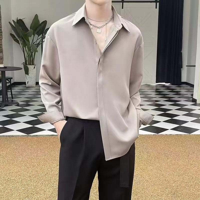 Men's Ice Silk Drape Long Sleeved Loose Casual Shirt