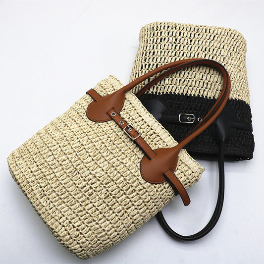 One Shoulder Camel Colored Commuting Woven Bag