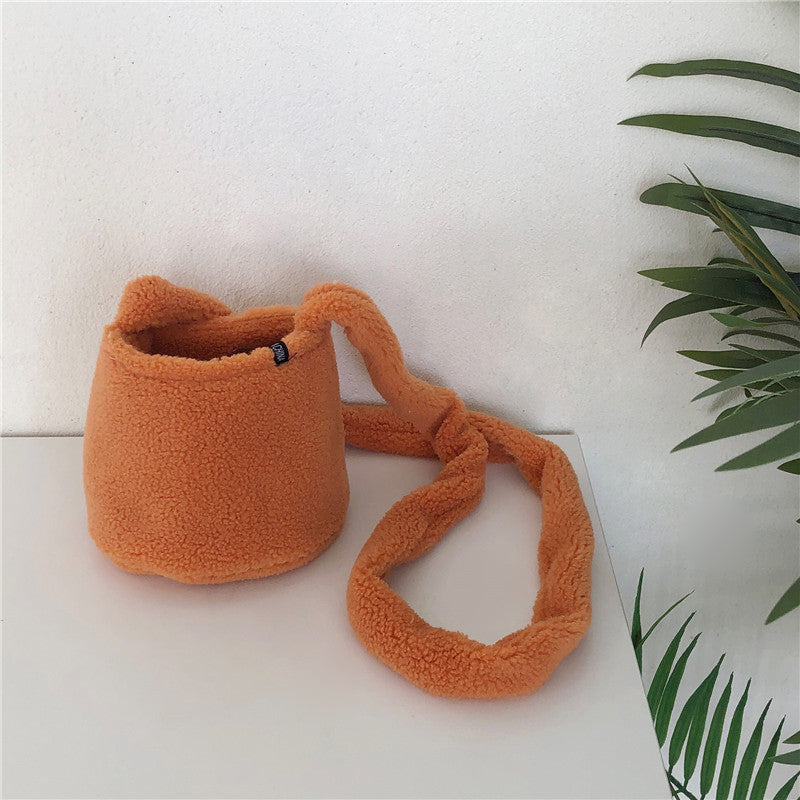 Solid Color Faux Lamb Wool One-shoulder Underarm Bag