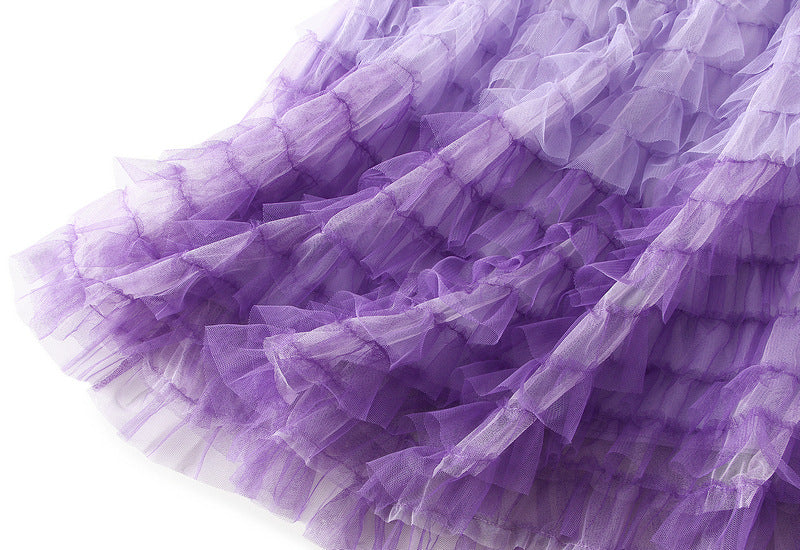 Gradient Color Net Yarn Cake Skirt Multi-level Swing