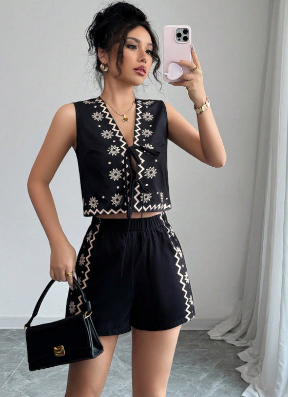 Minimalist-style Womens Casual Vest And Shorts Set