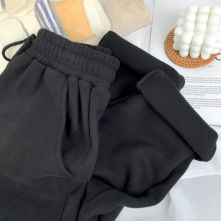 Large Size Women's 300 Jin Plus Fleece Thickened Bundle Feet Haren Pants