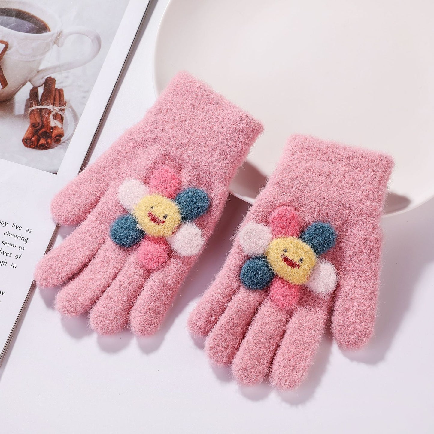 Winter New Children's Gloves Sable All Fingers Cute