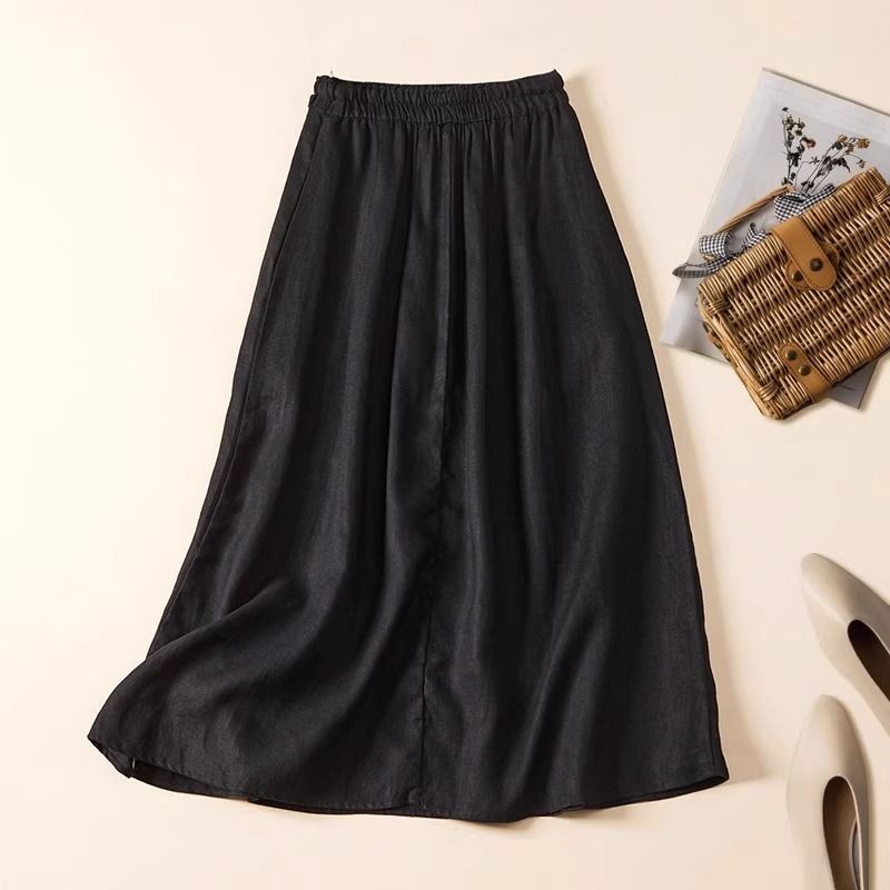 Casual Solid-Colored Cotton-Linen Womens Loose Artistic Dress