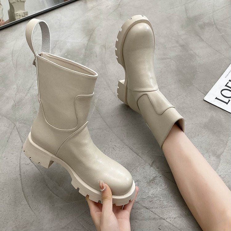 Fashion Zipper Mid-tube Platform Martin Boots