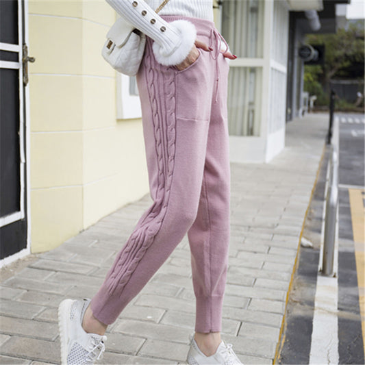 Knitted Harem Pants Fashion Solid Color Hemp Lace Thickening