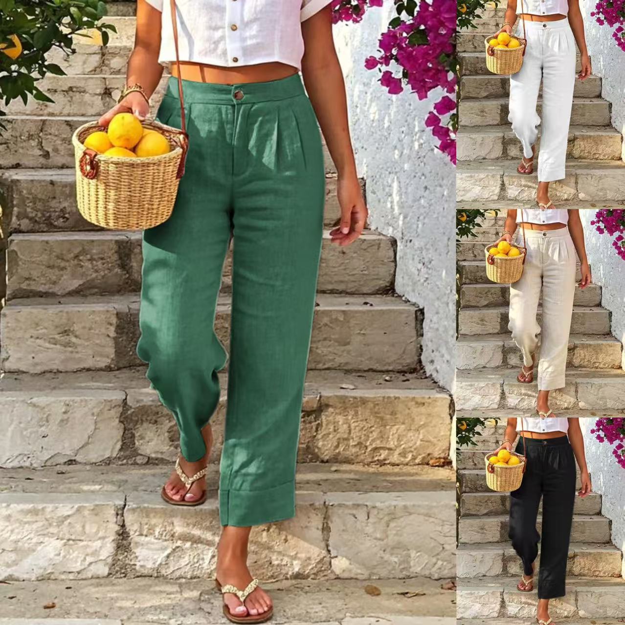 Women's Cotton-Linen Solid-Color Fashion Casual Everyday Pants