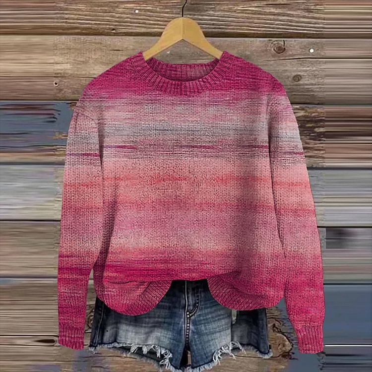 Mønstret Crew Neck Casual Sweater til Kvinder