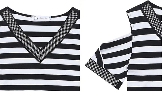 T-shirt sexy off shoulder shiny v-neck diamond