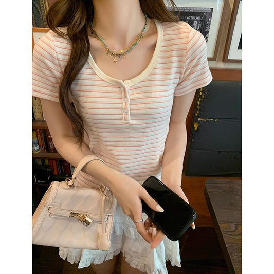 American Retro Shoulder Striped Short Sleeve