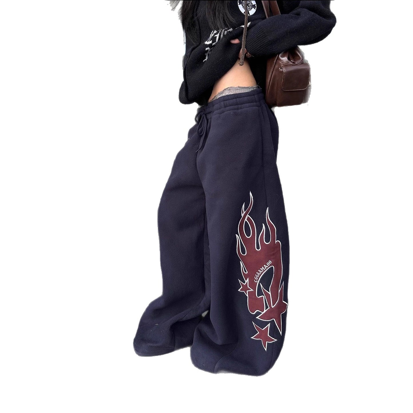 Flame-patterned Casual Loose-fitting Pants