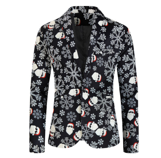 Men's One Button Printed Suit Christmas Casual Suit