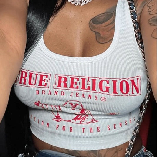 Fashion Open Collar Printed Letter Vest Sunken Stripe Letters