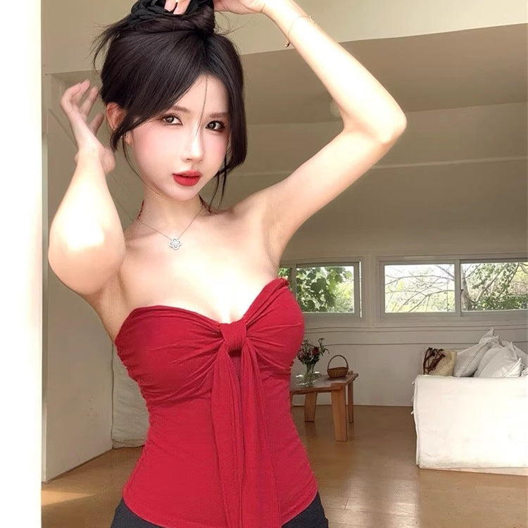Womens Sleeveless Form-fitting Top With Tie Details For Outerwear