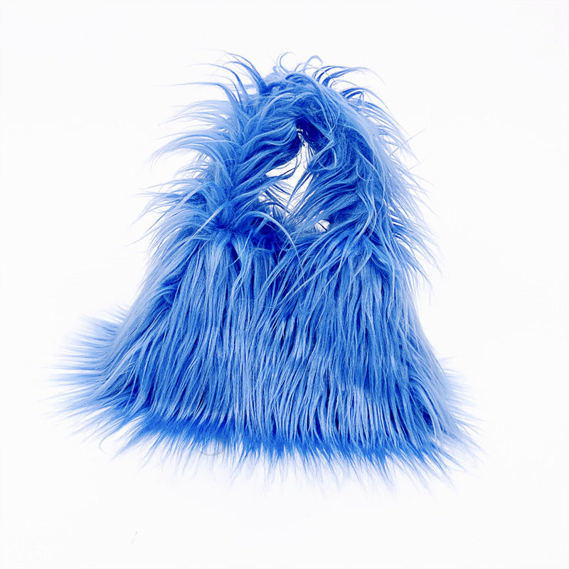 Cross-border NImitated Tibet Sheep Fur Square Bag Plush Personality Style Hand Holding Clutch