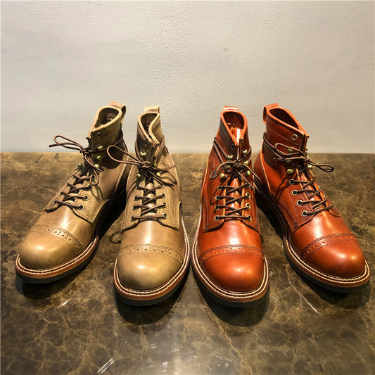 High-top Boots Leather All-match Mid-top Men's Shoes Trend