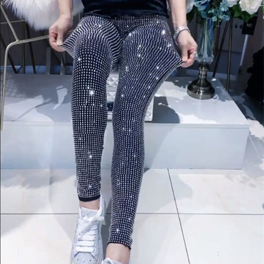 Stylish And Simple Heavy Industry Slim Hot Diamond Trousers