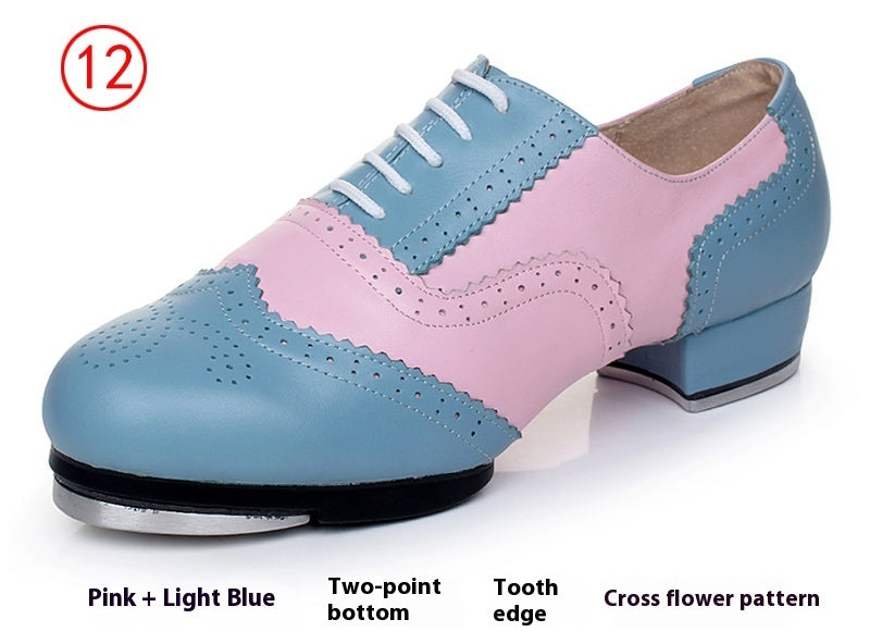 Women's Retro Top Layer Cowhide Soft Bottom Tap Dance Shoes