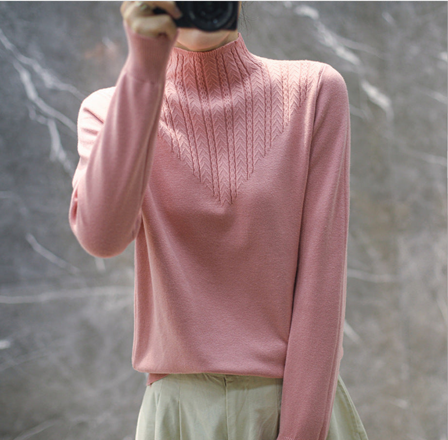 Lace Mock Neck Sweater Women's Pullover Long Sleeves Outer Match