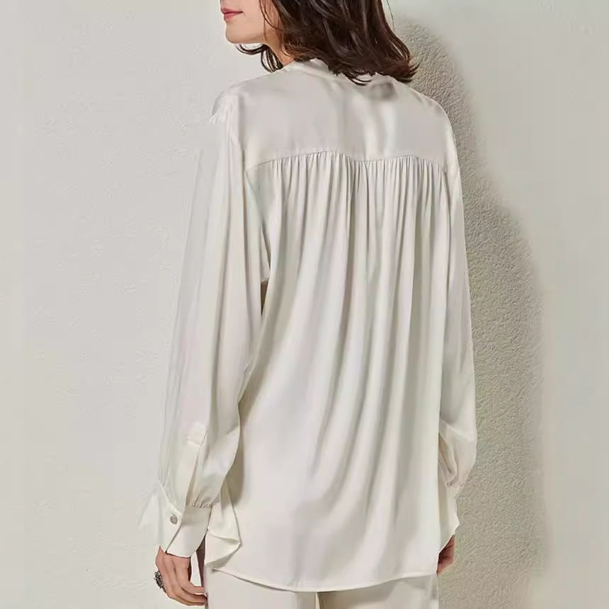 French Simplicity Loose And Lazy Style Silk Shirt For Women Autumn