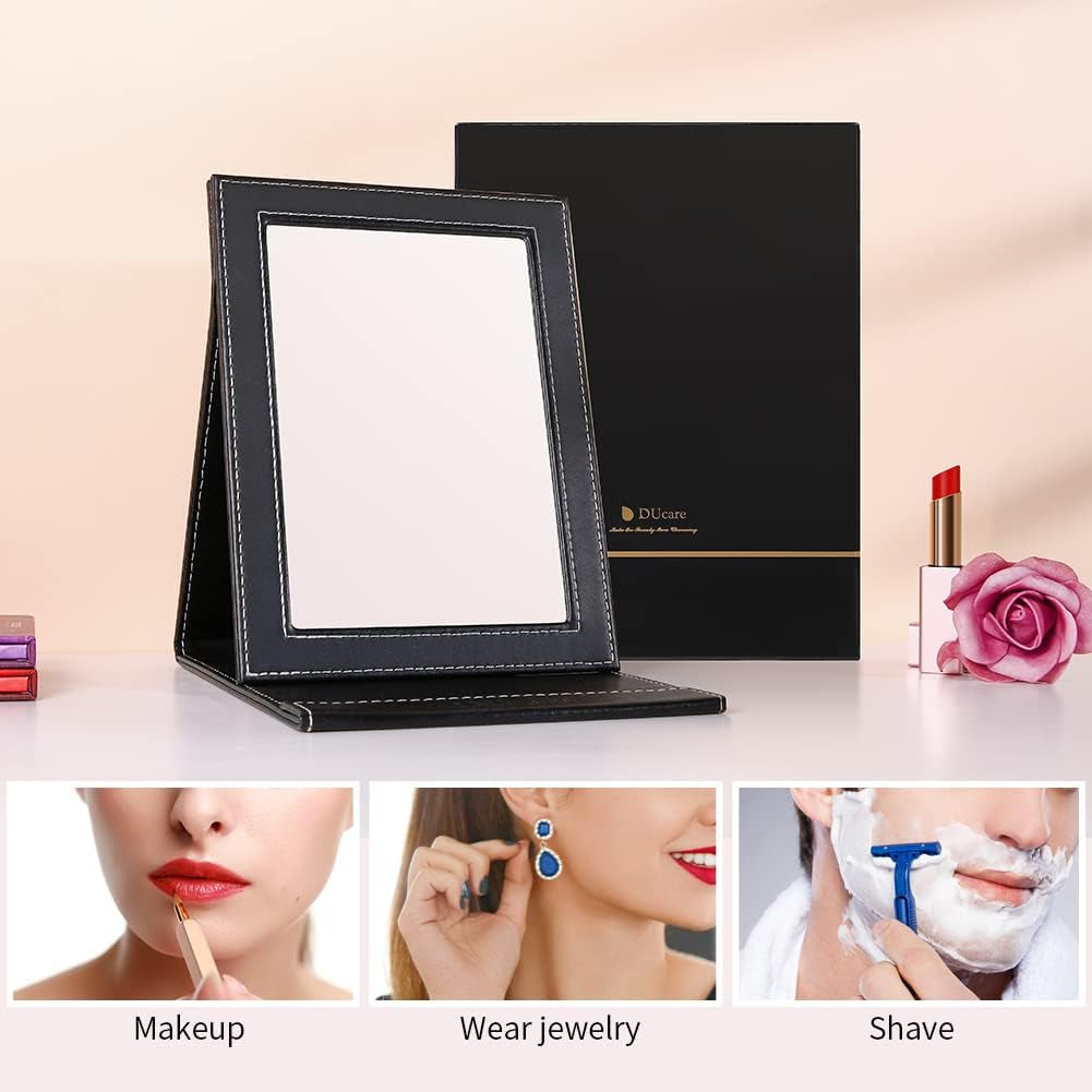 Ducare Espejo De Maquillaje De Escritorio (20 X 15 Cm),Espejo Plegable Espejo De Viaje Espejo De Mano Con Soporte,Para Viajar, Fácil De Llevar,Para Maquillaje, Afeitado Y Cuidado Facial