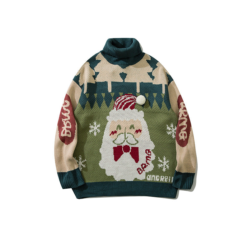 Hong Kong Style Neutral Jacquard Personality Loose Sweater All-match High Collar