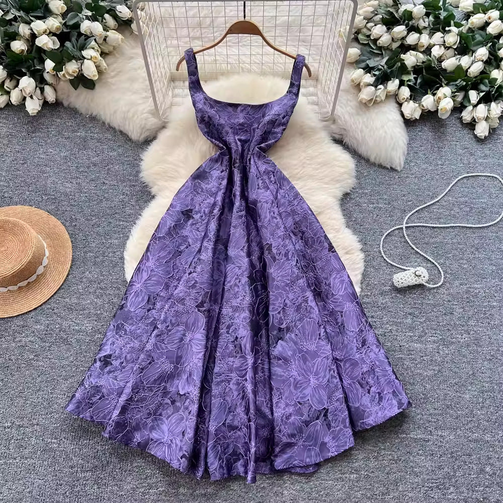 Jacquard Slip Dress Womens Sophisticated High-waist Figure-flattering Style