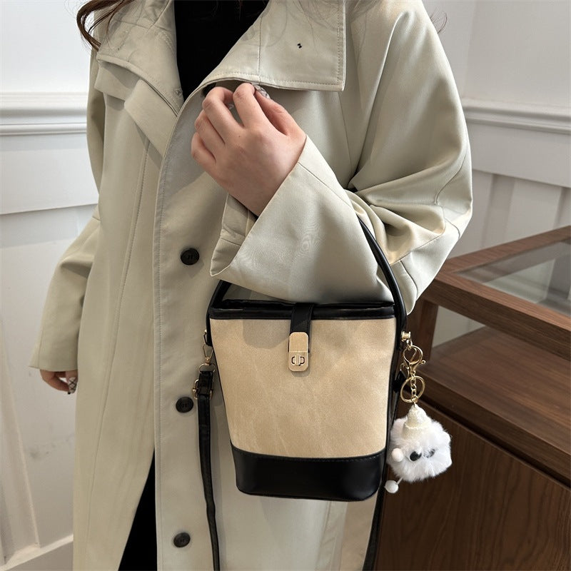 Retro Contrast Color Crossbody Bucket Bag Women
