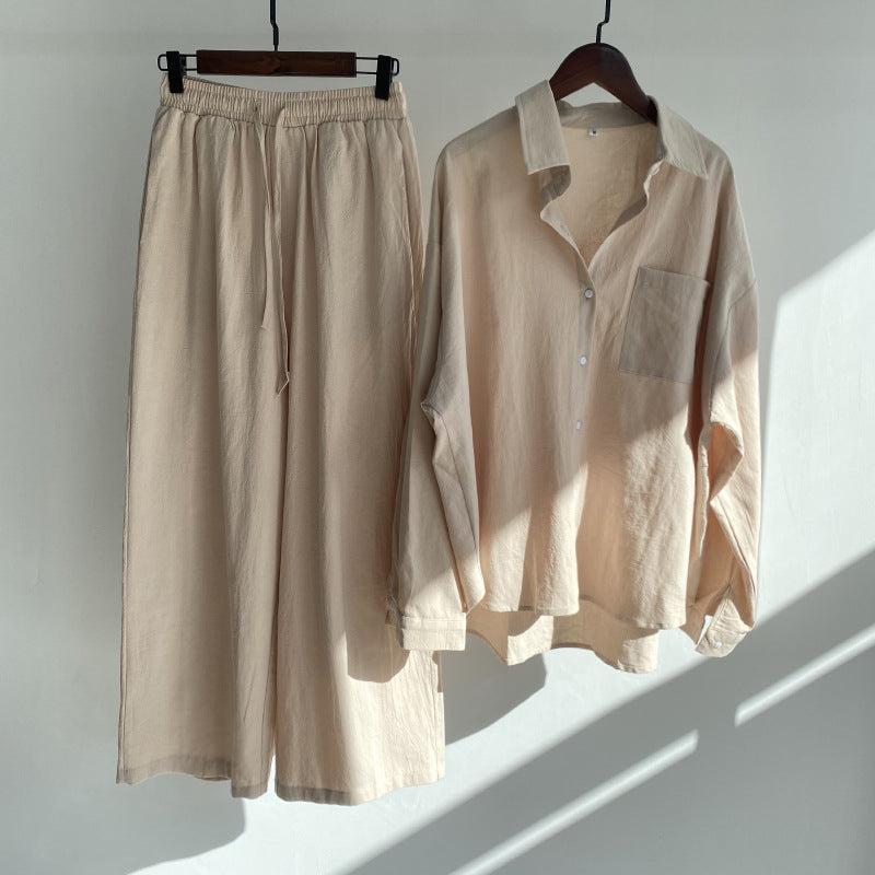 Women's 2-piece Retro Plus Size Shirt Outfit High Waist Loose Trousers