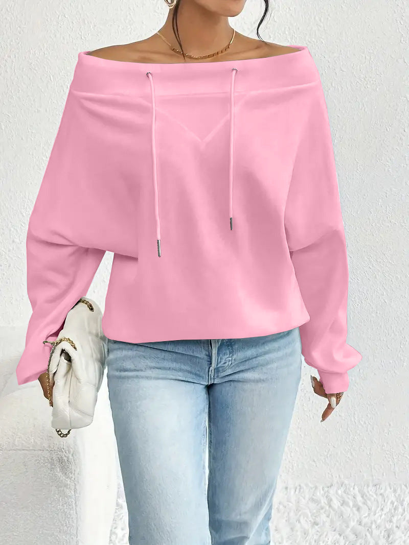 Women's Loose Casual Drawstring Off-the-shoulder Off-shoulder Top
