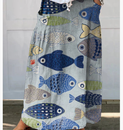 Independent Printed Skirt With Pockets